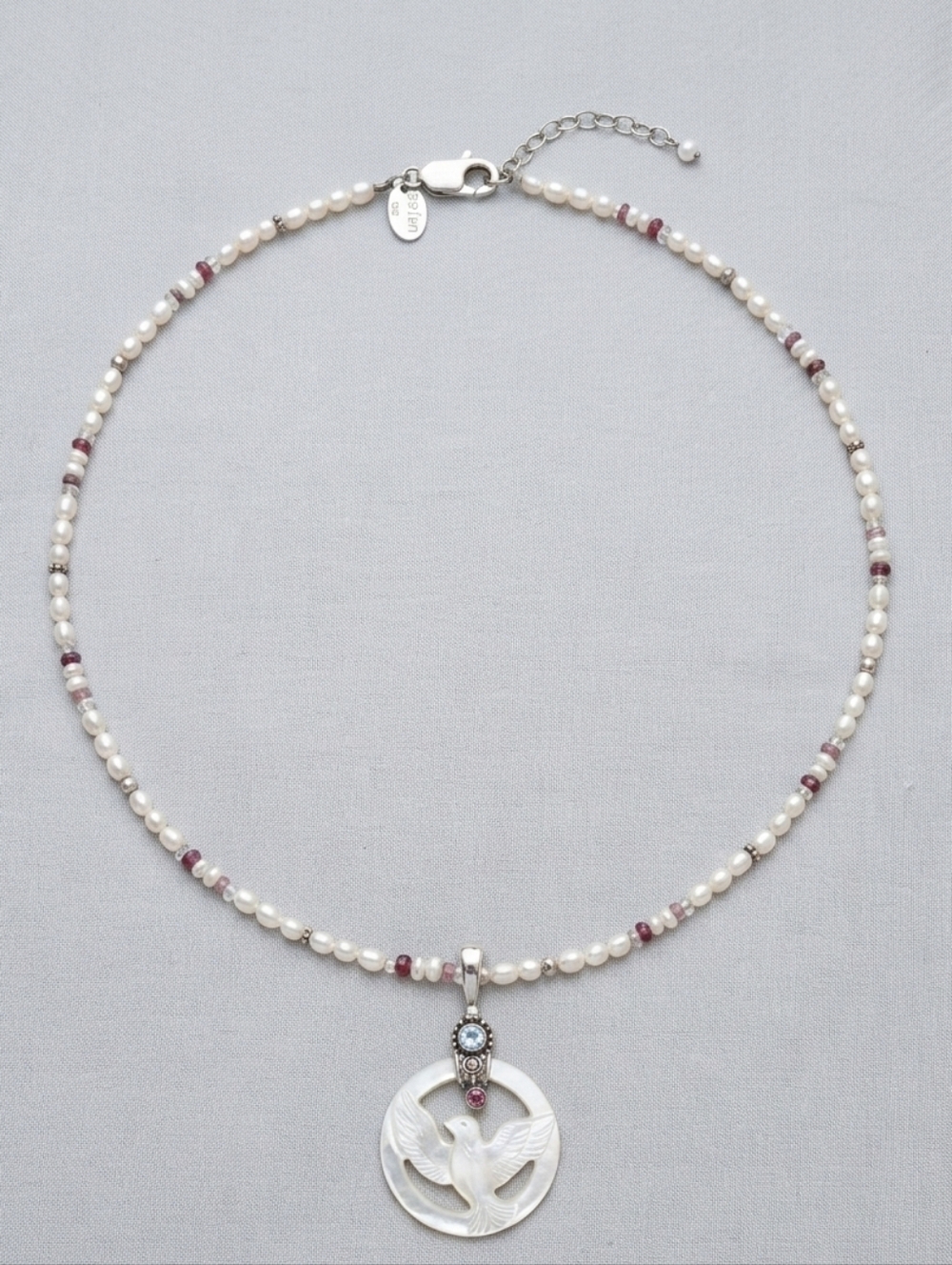 Sajen Sterling Silver Mother of Pearl Dove Pendant Necklace